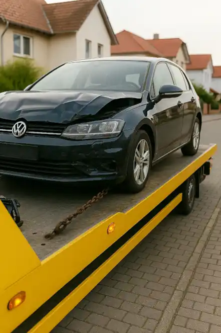 Defektes Fahrzeug wird zum Autoankauf in Duisburg abgeschleppt.